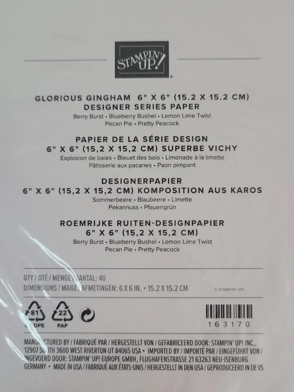 Stampin Up Glorious Gingham 6x6 DSP Designer Series Paper
